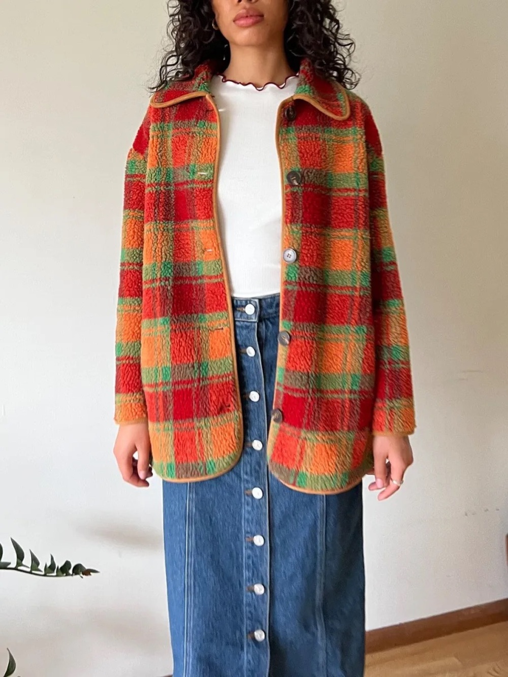 LISA SAYS GAH Jesse Sherpa Jacket in Orange Plaid Size XS/S - Picture 5 of 16
